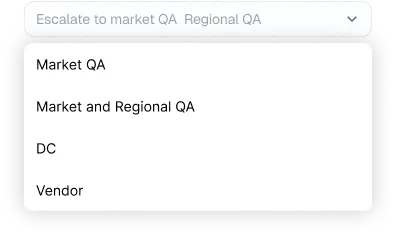 Escalation routing screen from McDonald’s Quality Management