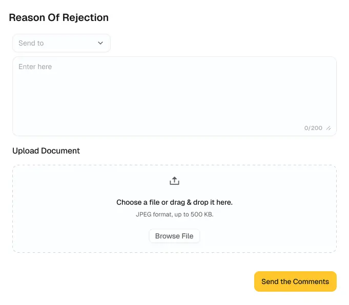 Evidence and rejection workflow screen from McDonald’s Quality Management