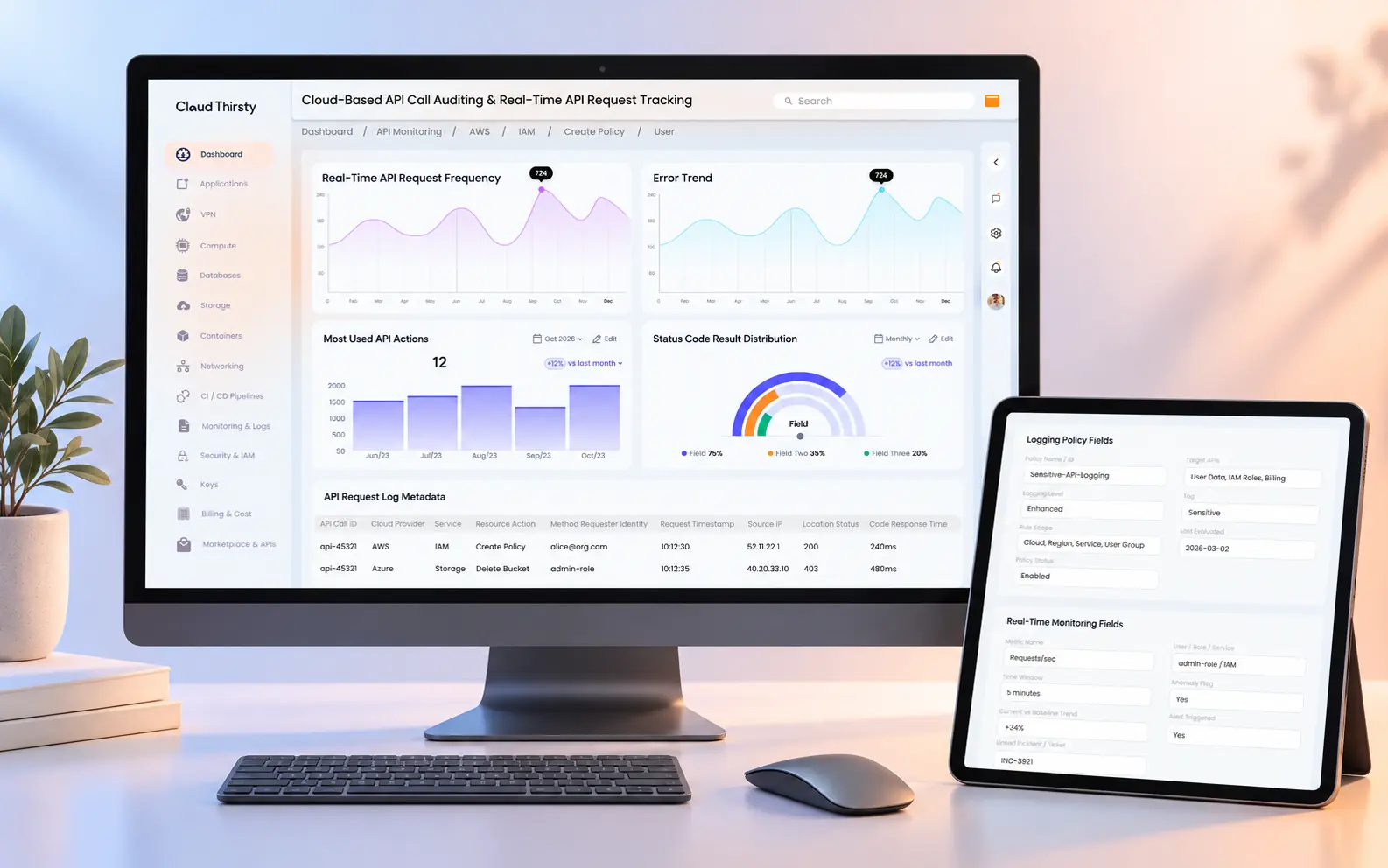 PaaS cloud-operations interface presented in desktop and tablet mockups
